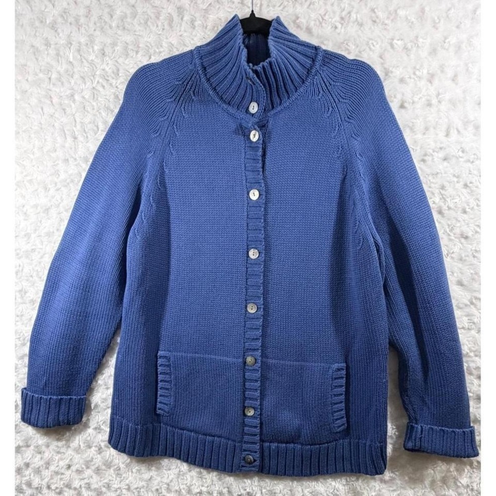 Lands End Womens Size XL Blue Shaker Knit Button Front Cardigan Sweater